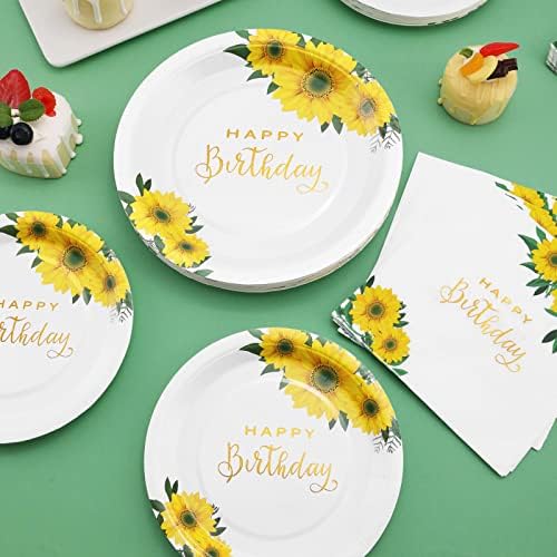 Sunflower Birthday Decorations for Women, Happy Birthday Plates and Napkins for Women Girl, Sunflower Party Decorations Serves 25, Thanksgiving Fall Party Decorations - Image 6