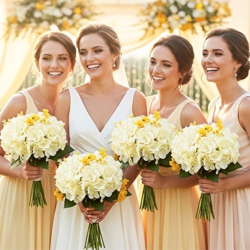 Auihiay 64Pcs Champagne Artificial Hydrangea Flowers,Silk Hydrangeas - Image 6