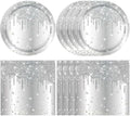 40PCS Silver Birthday Decorations Silver Glitter Happy Birthday Decoration Diamond Plates and Napkins Tablecloth for Men Women Birthday Party Supplies by Actoridae