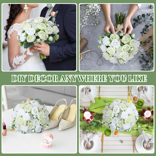 Geosar 8 Bundles Artificial Peonies Flowers,White, Green - Image 6
