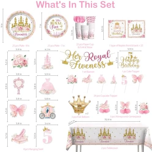 Xynic 199Pcs 5th Birthday Decorations for Girls, 25 Serves - Image 4
