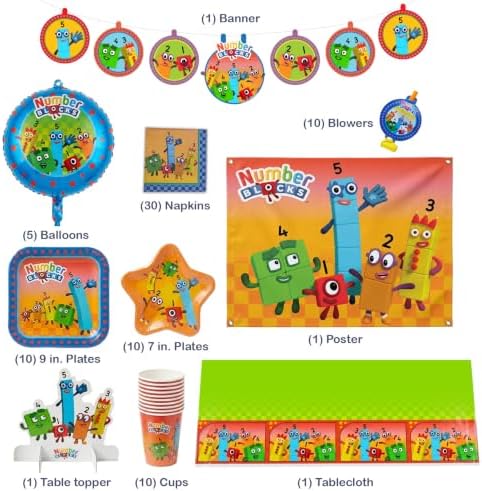 Numberblocks Deluxe Party Supplies Kit, 79-Piece Birthday Party Set for 10 Guests with Plates, Cups, Napkins, Decorations and Table Cover - Image 2
