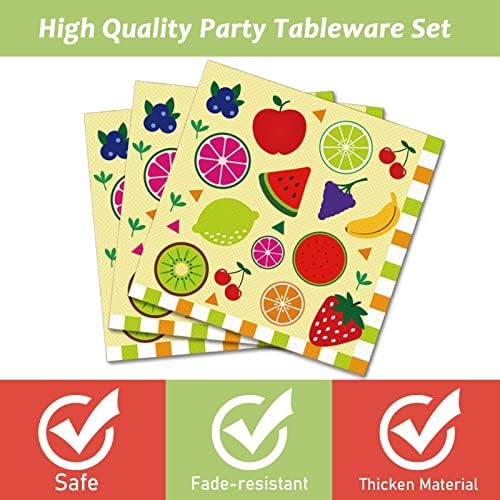 chiazllta 96 Pcs Fruits Paper Plates Tutti Summer Fruit Birthday Party Decorations Disposable Fruit Tableware Party Supplies Favors for 24 Guests - Image 3