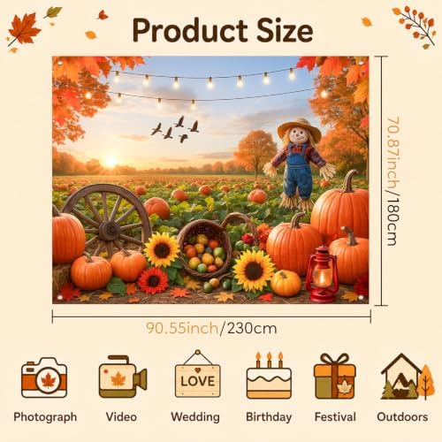BlissYard Fall Photo Background Scarecrow Sunflower Harvest 8x6ft - Image 6