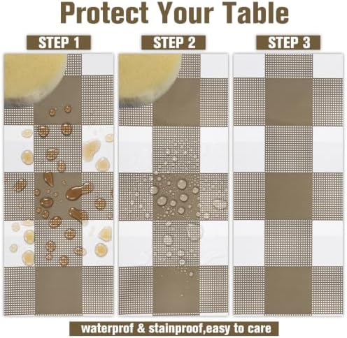 Kesfey Khaki Gingham Tablecloth Fall Brown Checkered Table Cover 3 Packs - Image 3