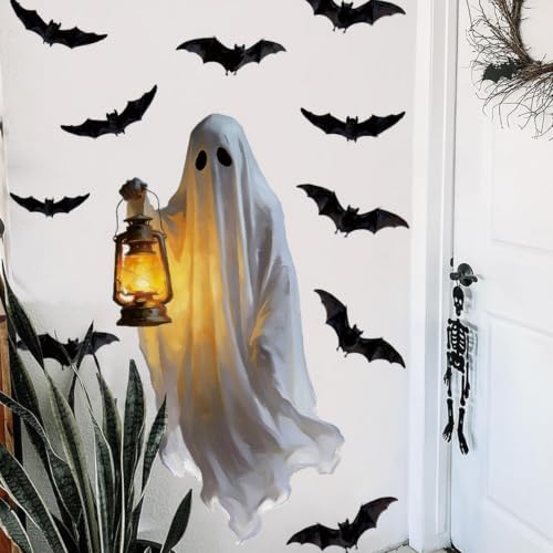 Halloween Window Clings Decorations Ghost Bat Window Stickers Static Spooky Glass Window Sticker Decals for Home Office Classroom Party Haunted House Seasonal Decor 1 Sheet - Image 3