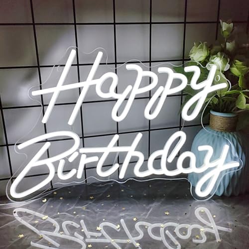 Happy Birthday Neon Signs for Party Decor Dimmable LED Birthday Neon Light for Wall Decor Light Up Happy Birthday Led Signs for Backdrop Birthday Any Ages Bday Celebration Decoration, White by AYwyYjCh