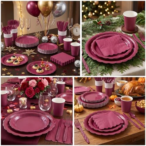 Vyntra 175 Pcs Burgundy Paper Plates and Napkins Party Supplies - Image 5