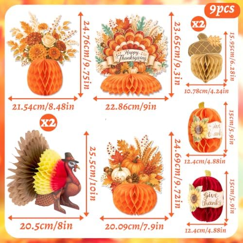 SUNBEAUTY Fall Thanksgiving Decorations, Thanksgiving Table Centerpieces, Honeycomb Turkey Centerpieces Fall Pumpkin Hanging Decor for Autumn Classroom Festival Home Office Table Decor - Image 2