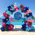 Hot Pink Blue Pink Balloon Garland Kit with Hawaii Ohana theme backdrop plam Hawaii card stickers for Summer Tropical aloha cartoon birthday party gender reveal Baby shower decorations by yeewaka