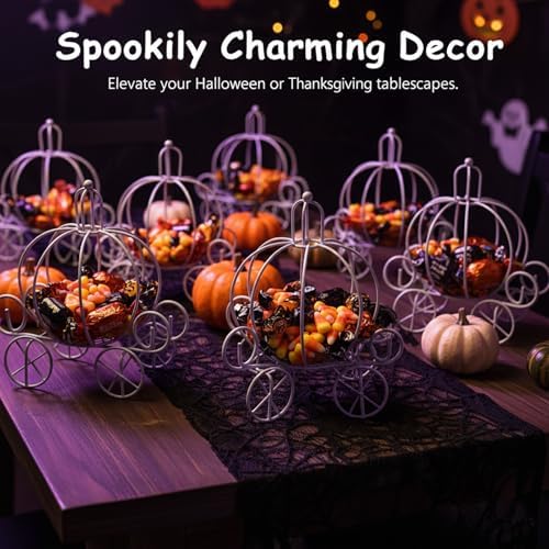 Saihisday Pumpkin Carriage Candy Box Metal Cinderella Carriage Candy Box Pumpkin Cart Centerpiece for Valentine's Day Wedding Birthdays Anniversar Halloween Parties 4.9 X 3.1 X 4.7 Inches (4, white) - Image 2