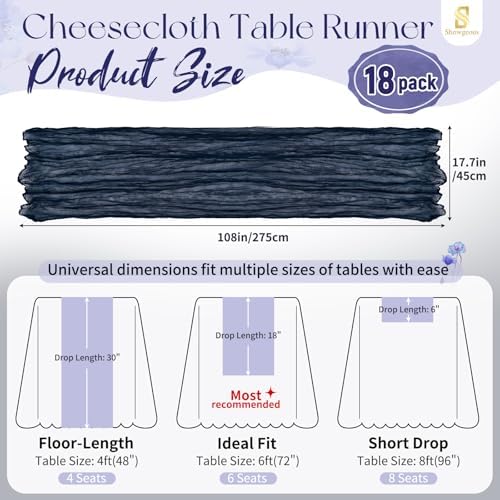18 Pack Navy Blue Cheesecloth Table Runner 17x108 Inches Boho Home Decor - Image 2