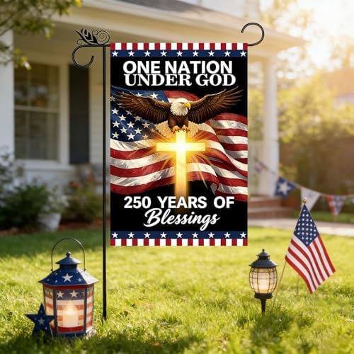 250th Anniversary 4th of July Garden Flag, Patriotic Religious American Eagle Cross Pattern Double Sided Yard Flag, 12x18 Inch Outdoor Decor for Independence Day Lawn Patio Home - Image 6