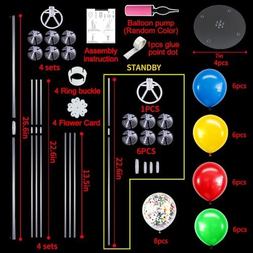 TONIFUL 4 Set Red Yellow Blue Green Balloon Stand Centerpieces for Table - Image 2