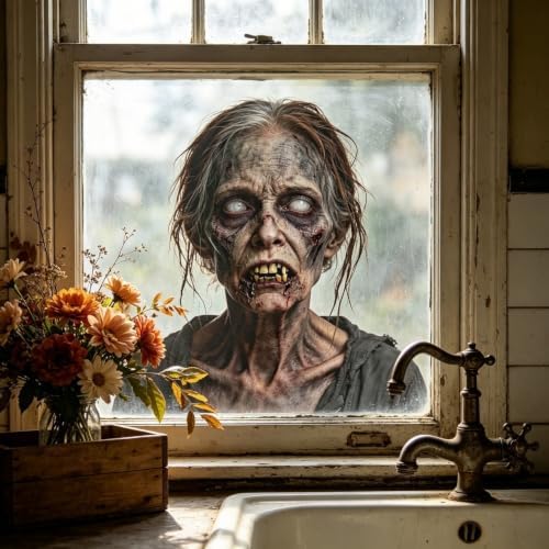 Halloween Window Clings Decorations Horror Zombie Ghost Window Stickers Static Spooky Glass Window Sticker Decals for Home Office Classroom Party Haunted House Seasonal Decor 1 Sheet - Image 5