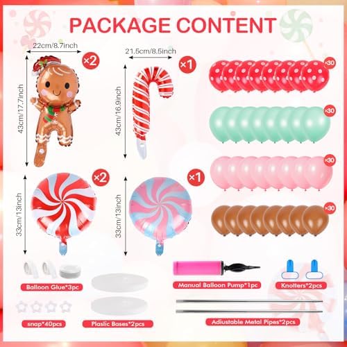 2 Sets Christmas Gingerbread Balloon Stand for Floor Adjustable Red Whilt Balloons Column Kit Set of 2 with Candy Crutch Balloons Tower Stand for Birthday Baby Shower Party Supplies - Image 4