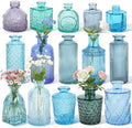 Set of 15 Blue Glass Bud Vases Small Textured Flower Vases by saiguomi