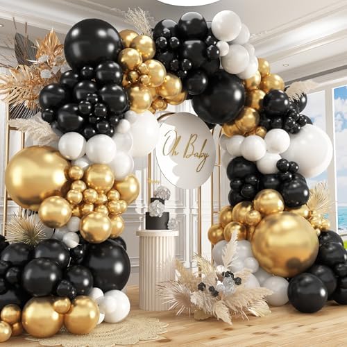 412Pcs Black and Gold Balloons,18 12 10 5 Inch Different Size Black White Metallic Gold Latex Balloons for Graduation Birthday Wedding Party Decorations by PAXILE