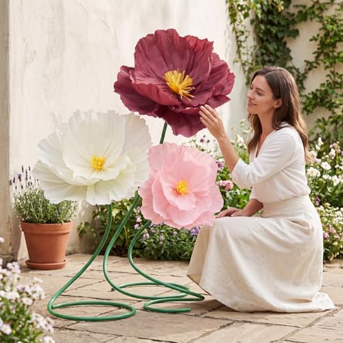 3 Pcs 5ft Large Paper Mix Color Poppy Flower Giant Artificial Poppy - Image 4