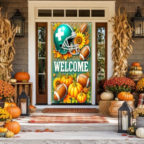 BlissYard Fall Door Cover Football Decor Pumpkin Helmet Autumn 35x71 Inch - Image 5