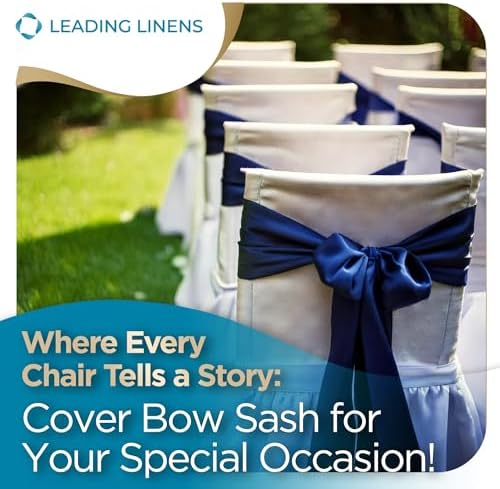 Leading Linens 20 pcs Navy Blue 108"x8" Satin Bow Sash Chair Cover Decor - Image 4