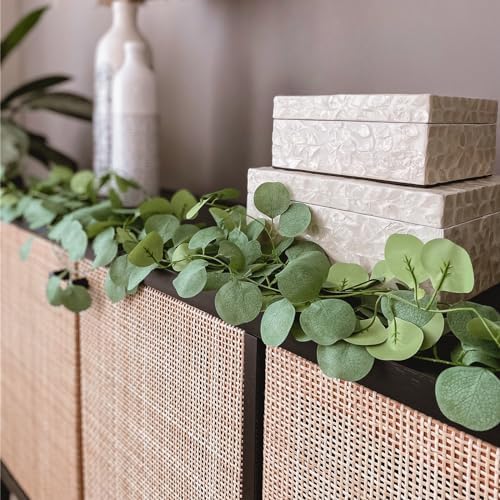CQURE 36 Pack 252Ft Eucalyptus Garland,Artificial Eucalyptus Leaves Table Greenery Garland Wreath Vines for Wedding Party Table Fireplace Bedroom Wall Room Decor - Image 6
