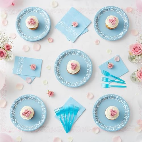96Pcs Blue Platos De Barro Mexicanos Cielito Lindo Terracotta Clay Party Plates Supplies Tableware Decorations Disposable Paper Plates Napkins Forks for Birthday Baby Shower, Serves 24 - Image 5