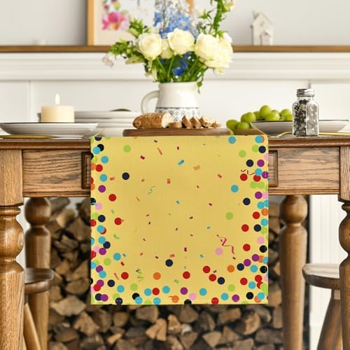 Artoid Mode Polka Dot Yellow Happy Birthday Table Runner, Seasonal Summer Kitchen Dining Table Decoration for Home Party Decor 13x72 Inch - Image 2