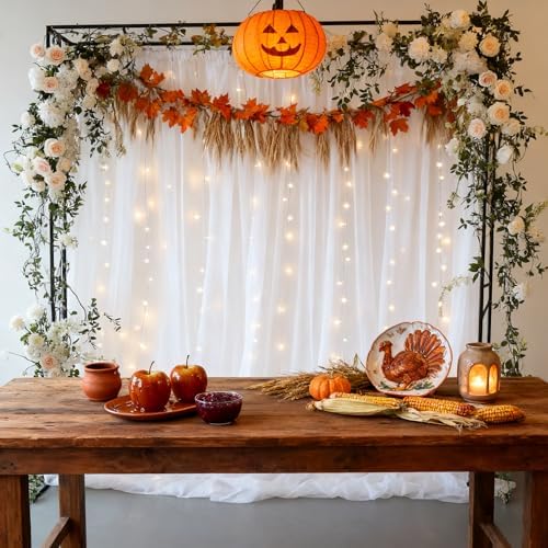 20x8ft White Tulle Backdrop Curtain with Lights String for Parites, Sheer Photo Backdrop Drapes with Lights for Wedding Ceremony Reception Bridal Shower Baby Shower Birthday Party - Image 6