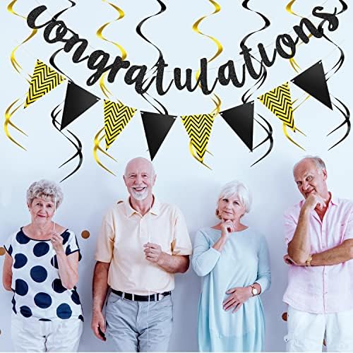 Outus Congratulations Banner with Triangle Flag 12 Swirls,Black, Gold - Image 6