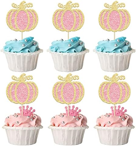 24Pcs Pink Pumpkin Cupcake Toppers Girl Baby Shower Decorations Pumpkin Birthday Decorations Cupcake Picks Pumpkin Gender Reveal Cupcake Toppers Party Supplies by Ephlyn