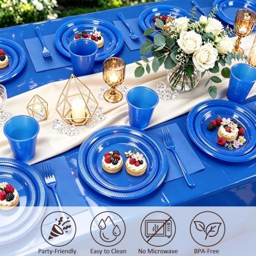 Blue Plastic Party Plates 50 Guests Disposable Dark Blue Plates&Napkins Set - Image 4