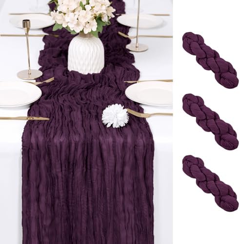3 Pack Dark Purple Cheesecloth Table Runner 17x108 Inch Semi Sheer Boho Gauze Cheese Cloth Fabric Table Runners Table Decor for Wedding Party Baby Shower Birthday Home Decor Garden Farmhouse by Unknown