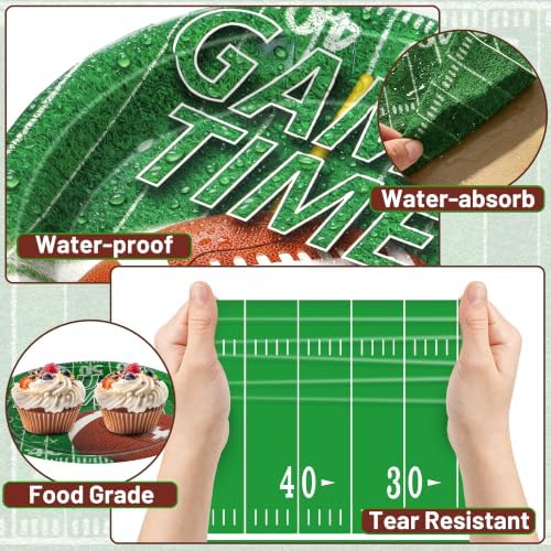 122 Pcs Football Plates and Napkins Serves 30 Guests Football Table Cloth - Image 3