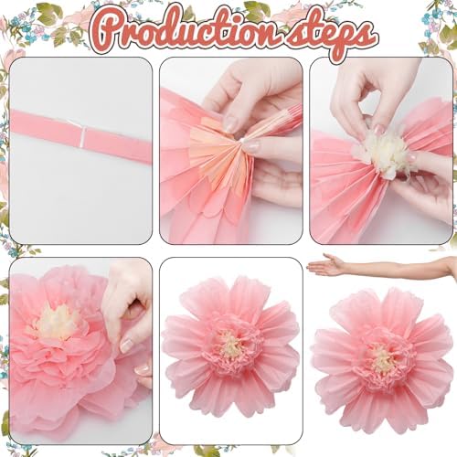 Giegxin 6 Pcs 31.5", 24" Pink Orange Paper Flowers Sunset Party Decor - Image 4