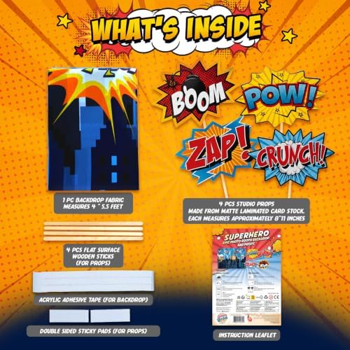 Superheroes Theme Party Photography Backdrop with Props. Super Hero Cityscape Photo Booth Background for Kids Party, Birthday Wall Decorations - Image 4