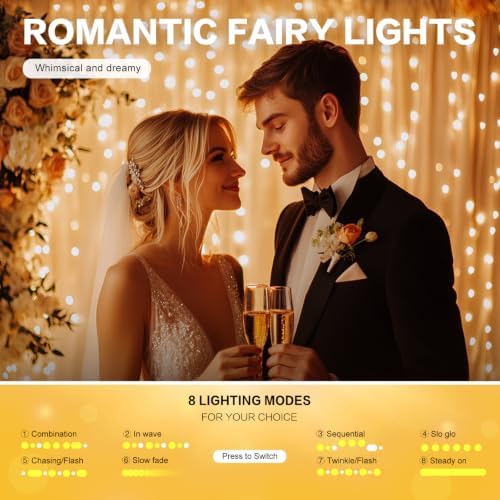 Tulle Curtain Backdrop with 300 LED Fairy Lights for Parities Wrinkle-Free Sheer Curtain Drapes Photo Back Drop for Wedding Baby Shower Bridal Shower Birthday Home Décor-10ft×10ft, Champagne - Image 4