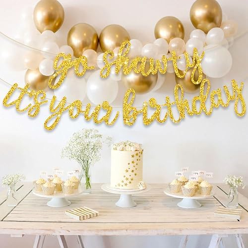 BEISHIDA Glitter Gold Pre-Strung Go Shawty It's Your Birthday Banner Decor - Image 5