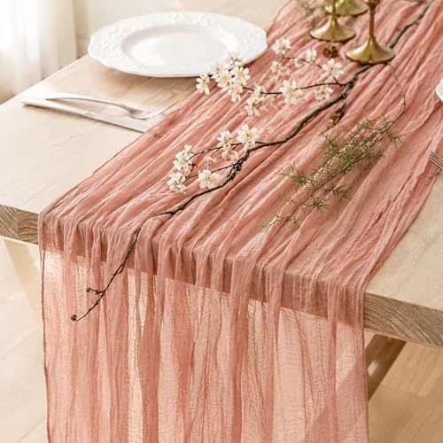 1 Pack Dusty Pink Cheesecloth Table Runner 120 Inch Boho Wedding Decor by Fixwal