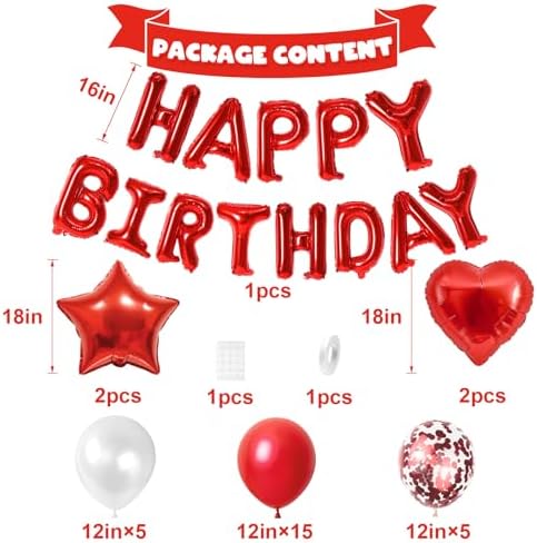 Red Birthday Decorations for Women Red and White Birthday Balloon - Image 2