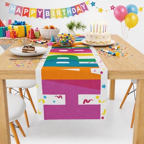 Birthday Decorations - Happy Birthday Table Runner | Happy Birthday Decorations for Home Party Kitchen Dining Table Decor - Birthday Party Favors Supplies - Image 2
