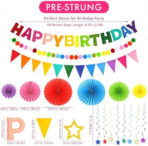 CANREVEL 17 PCS Pre-Strung 3D Rainbow Happy Birthday Banner, Multi Streamer - Image 2