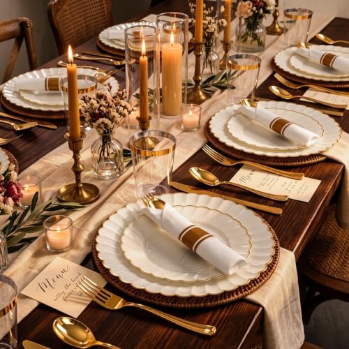 YOUBET 350PCS Ivory Scalloped Plastic Plates for Wedding Party - Image 6