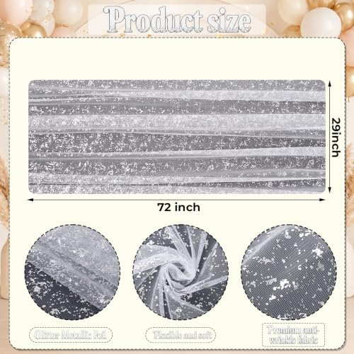 4Pcs White Silver Gauze Table Runner with Glitter Metallic Foil - Image 2