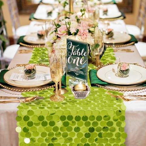 Pufogu 12 x 108 Inch Sequin Table Runner, Green Glitter Premium Big Sequin Table Runner, Rectangle Table Runners for Halloween, Christmas, Wedding Party, Birthday Party, Banquet Decor (1 Pack). - Image 2