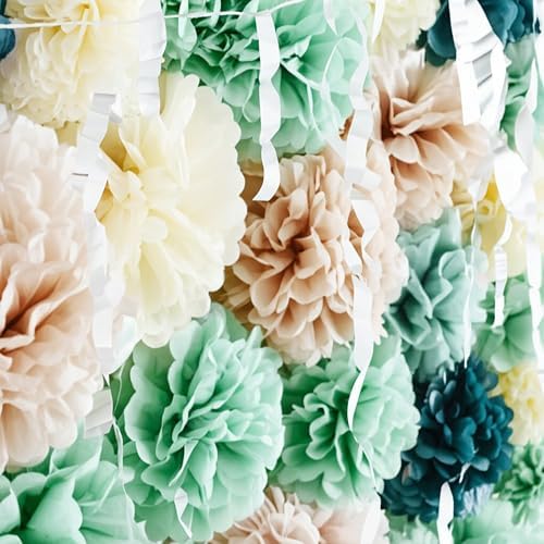 PapaKit 20pc Sage Green Tissue Paper Pom Poms - Elegant Boho Greenery Party Decoration for Wedding, Baby Shower, Bridal Shower, Birthday Backdrop and Floral Hanging Decor - Image 2