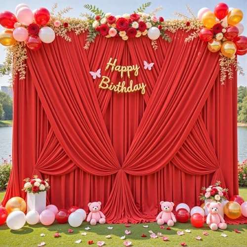 Red Backdrop Curtain for Parties Wedding Wrinkle Free Red Photo Curtains Backdrop Drapes Fabric Decoration for Birthday Party Baby Shower Christmas 5ft x 8ft,2 Panels - Image 2