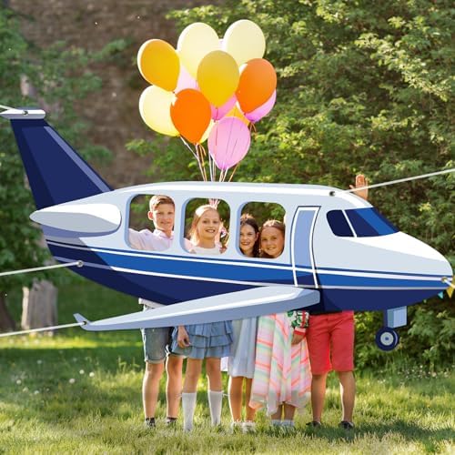 Airplane Shaped Photo Prop Selfie Frame Airplane Birthday Decoration Large Fabric Aircraft Backdrop Banner 98x53in Plane Themed Photo Booth Prop Background for Kids Baby Shower Birthday Party Supplies - Image 4