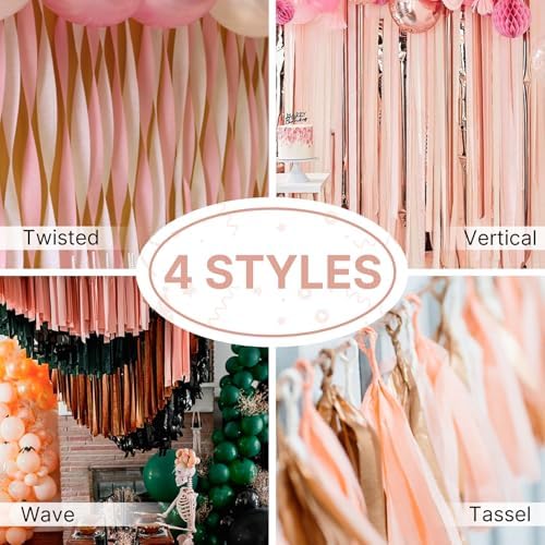 PartyWoo Rose Gold Crepe Paper Streamers 4 Rolls 328 ft Pack of Metallic Rose Gold Pink Dusty Pink Crepe Paper for Bride to Be Bachelorette Birthday Party Decorations (1.8 Inch x 82 Ft/Roll) - Image 5