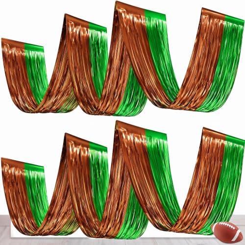 Breling 4 Pcs Green Brown Ceiling Fringe Curtains, Football Foil Drapes by Breling